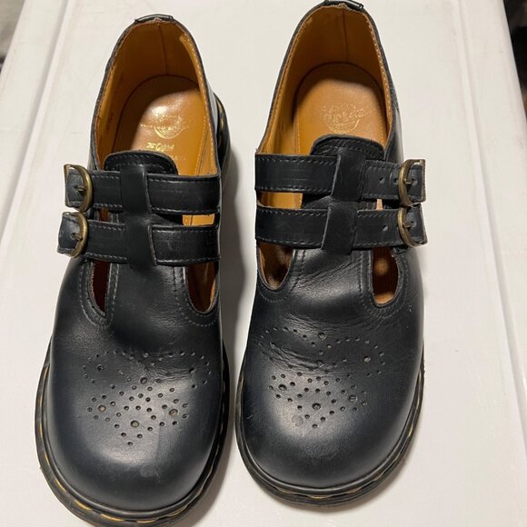 VINTAGE Dr. Martens Black Leather Mary Jane Shoes double Buckle Strap Y2K - Picture 2 of 10